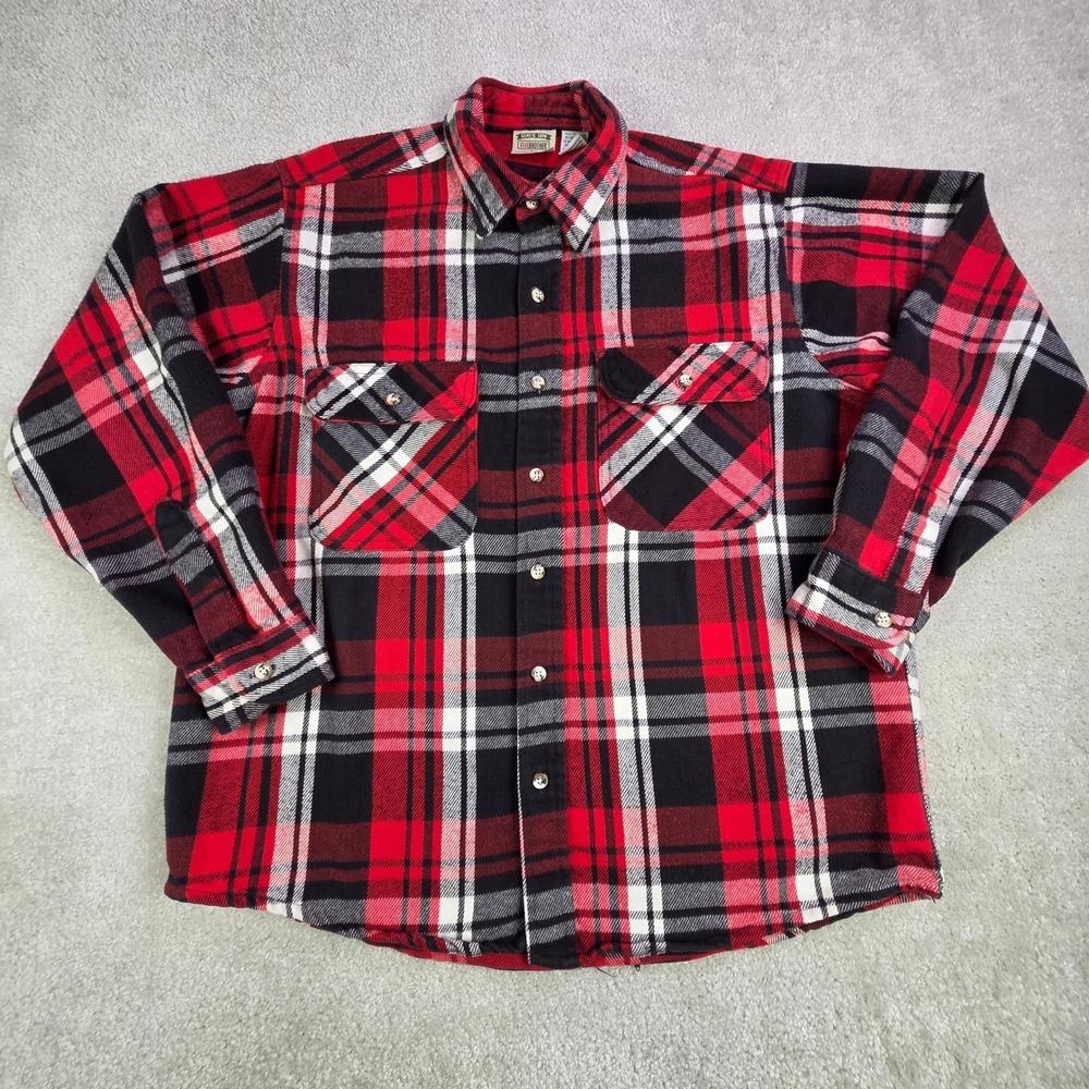 FIVE BROTHER Red Black Plaid Flannel Shirt Men's Size‎ L Vintage